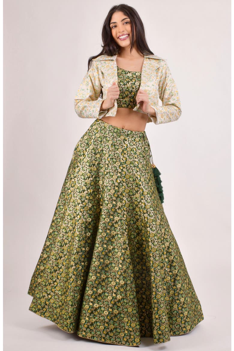 Zele Banarasi Lehenga Choli With Jacket, Main, color, Green