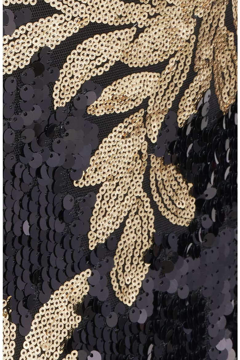 Floral Sequin Mock Neck Midi Dress, Alternate, color, ANNE BLACK/ GOLD