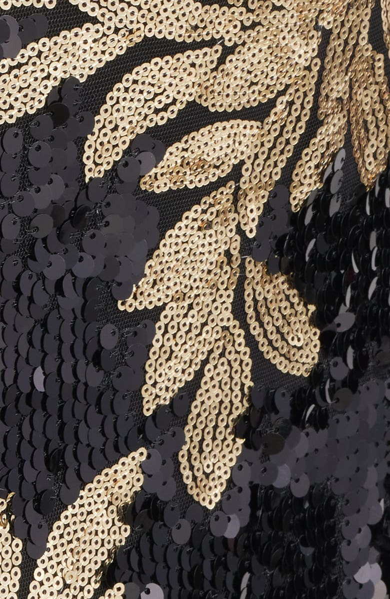 Anne Klein Floral Sequin Mock Neck Midi Dress, Alternate, color, Anne Black/ Gold