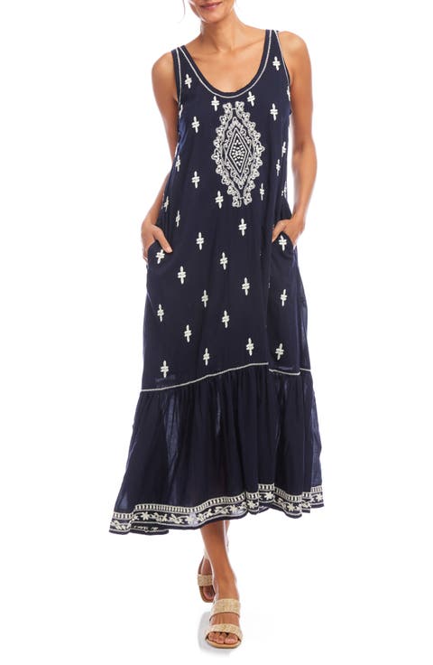Embroidered Sleeveless Midi Dress