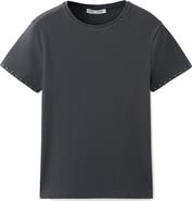 MANGO <p>Studded Trim Stretch Cotton Blend Rib Crop T-Shirt</p>