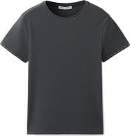 MANGO <p>Studded Trim Stretch Cotton Blend Rib Crop T-Shirt</p>