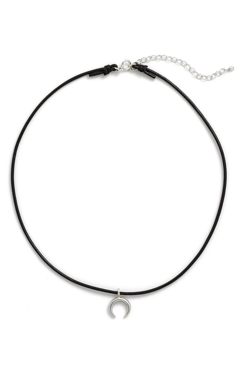Dogeared Crescent Moon Leather Choker, Alternate, color, 