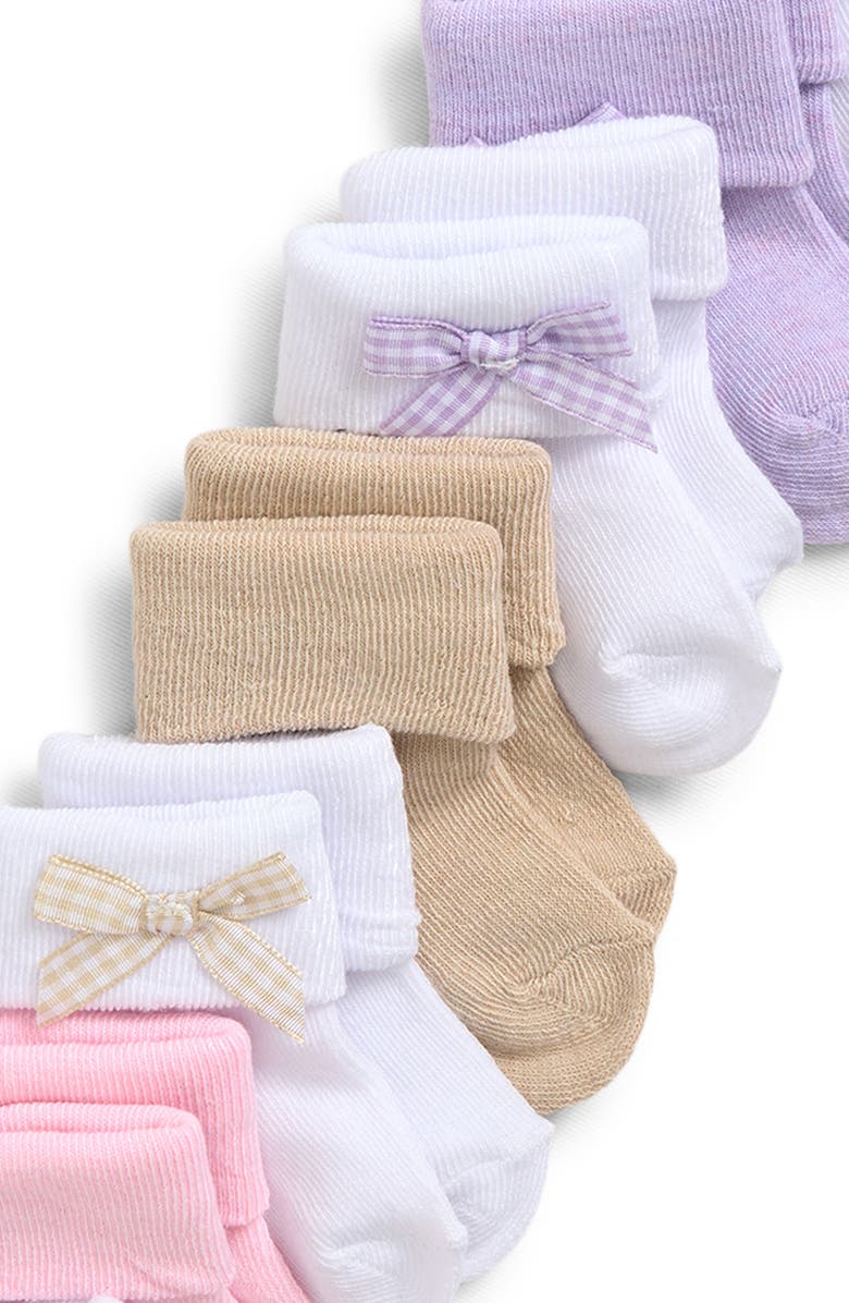 Capelli New York Assorted 8-Pack Cuffed Crew Socks with Bows, Alternate, color, Pale Multi