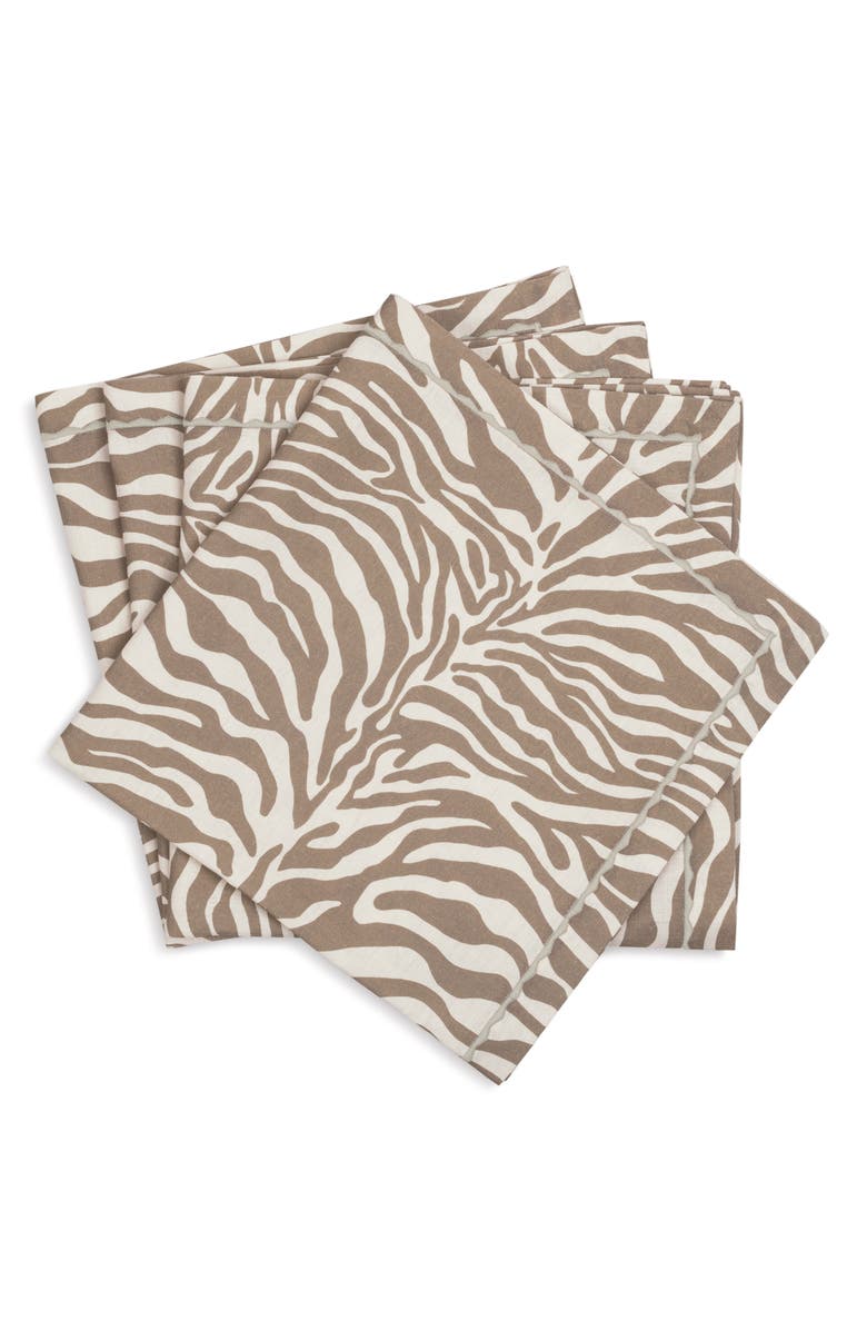 Matouk Regine Set of 4 Linen Zebra Stripe Linen Napkins, Main, color, Coconut