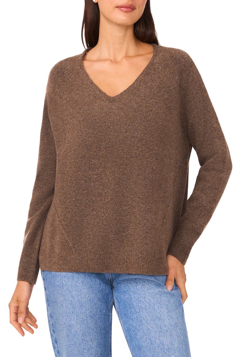 V-Neck Sweater, Main, color, MEDIUM BROWN