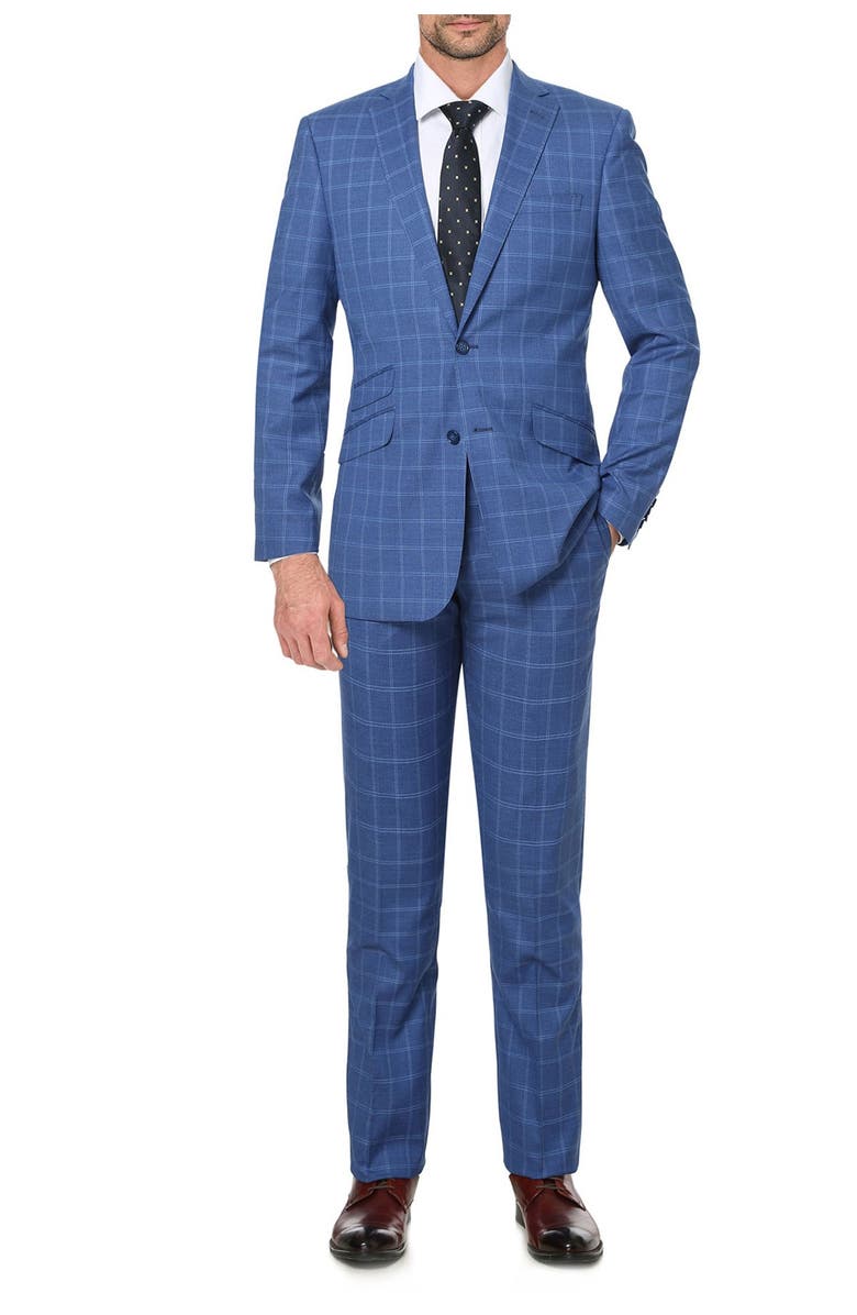 English Laundry Blue Plaid Slim Fit Single Breasted Suit, Main, color,