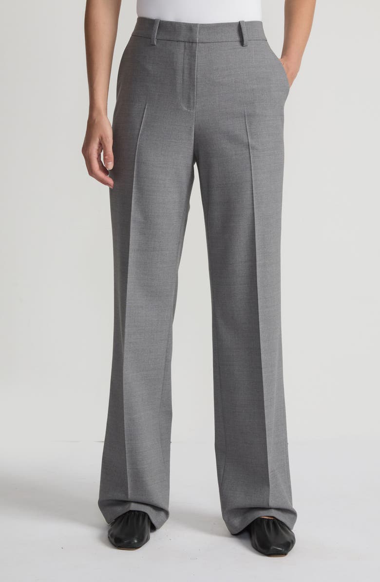 Lafayette 148 New York Gates Stretch Wool Straight Leg Pants, Main, color, Nickel Melange