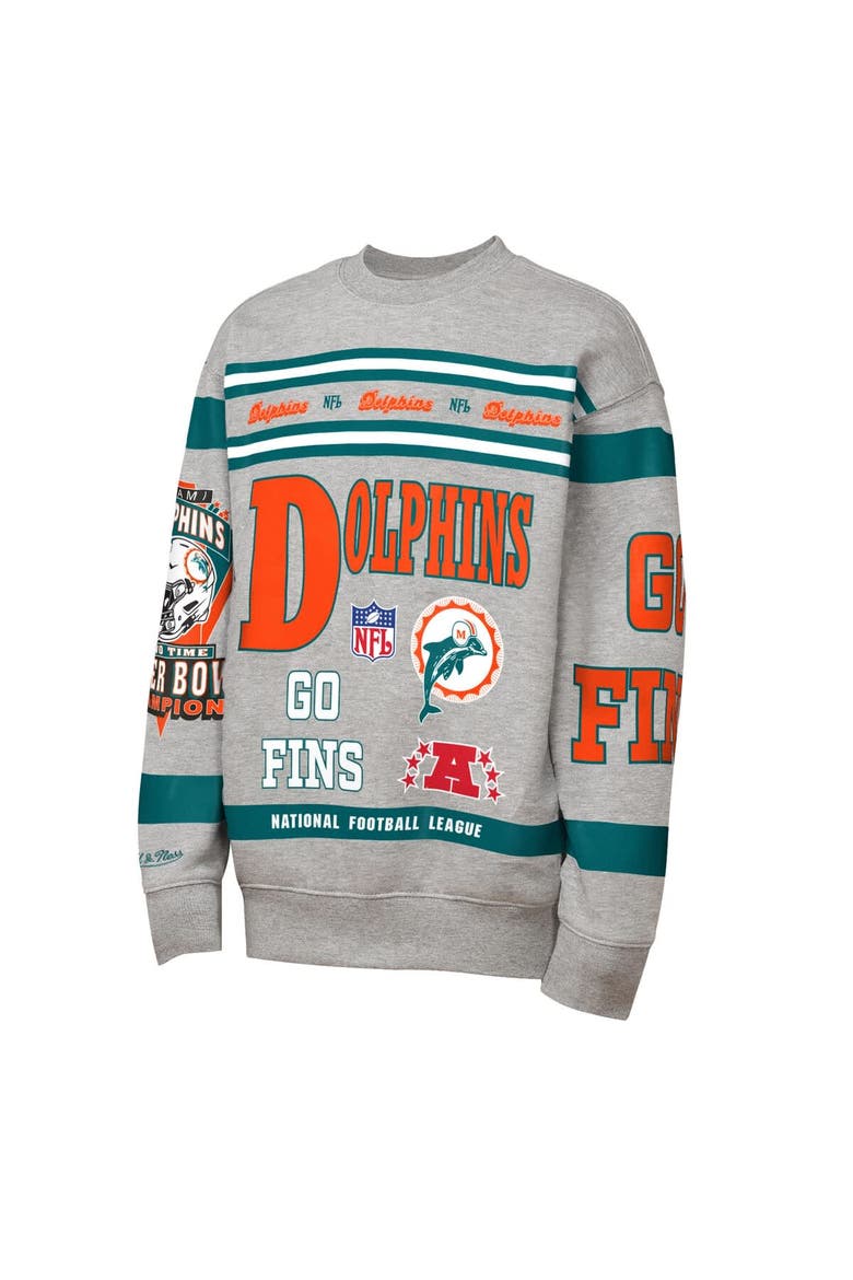 Youth Mitchell & Ness Gray Miami Dolphins Throwback All-Over Print Fleece Sweatshirt, Alternate, color, Gray