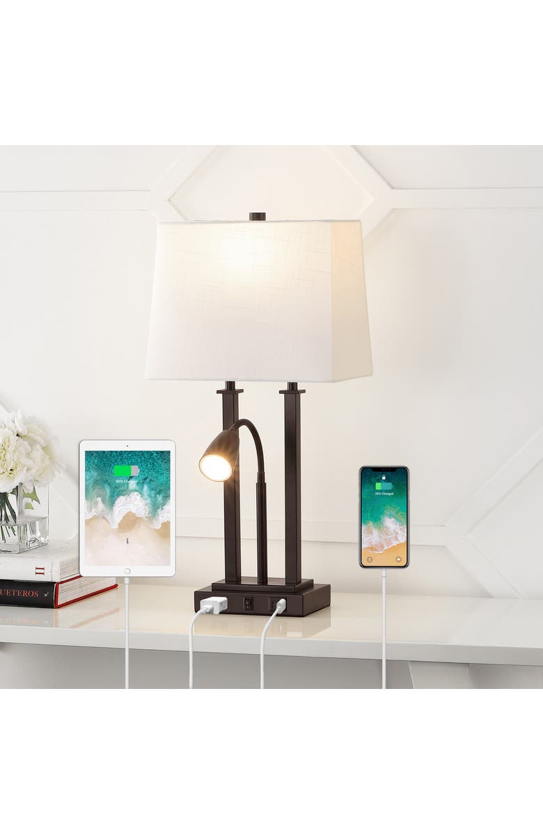 JONATHAN Y Blaire 23.75" 2-Light Modern Farmhouse Metal LED Table Lamp with USB Charging port, Alternate, color, Oil Rubbed Bronze