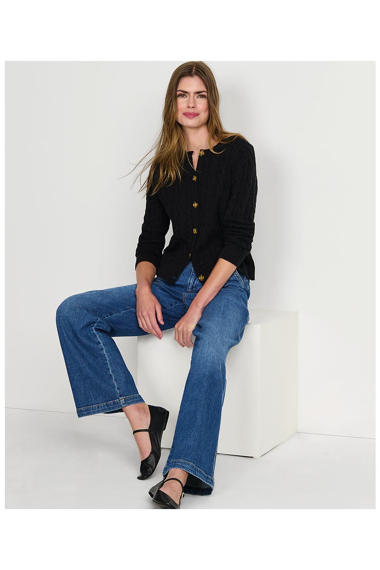 Cotton Drifter Cable Cardigan Sweater, Alternate, color, Black