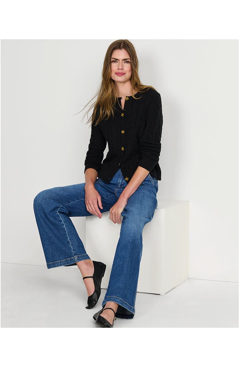 Lands' End Cotton Drifter Cable Cardigan Sweater, Alternate, color,