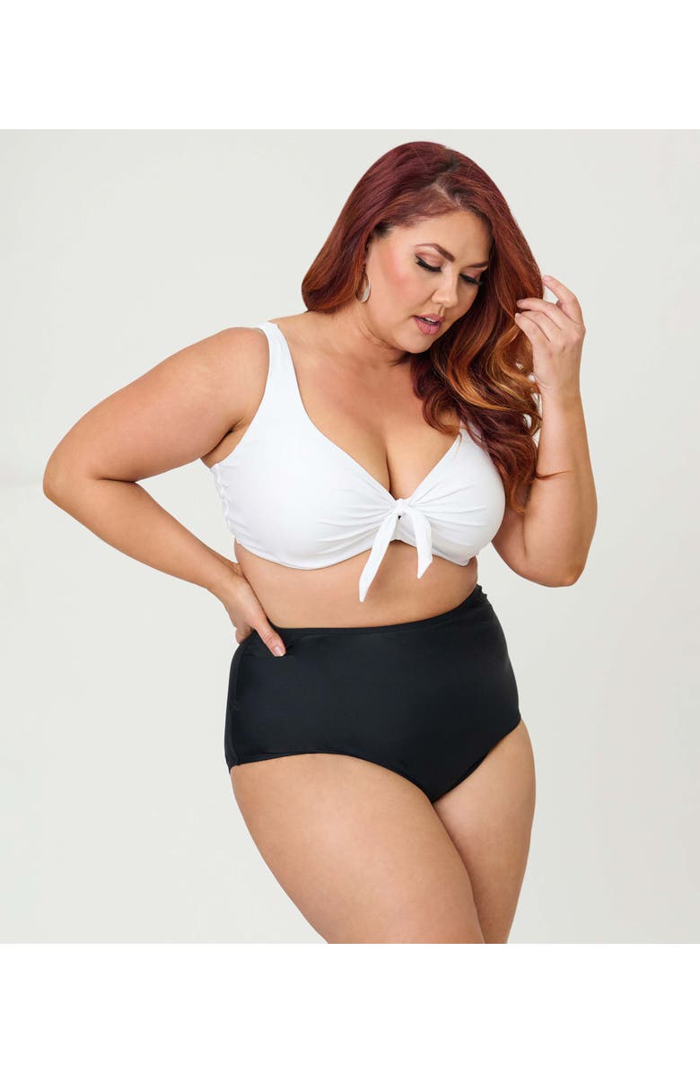Unique Vintage Plus Size High Waist Louise Bikini Bottom, Alternate, color, Black Solid