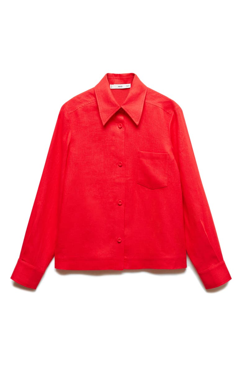 MANGO Linen Button-Up Shirt, Alternate, color, Coral Red