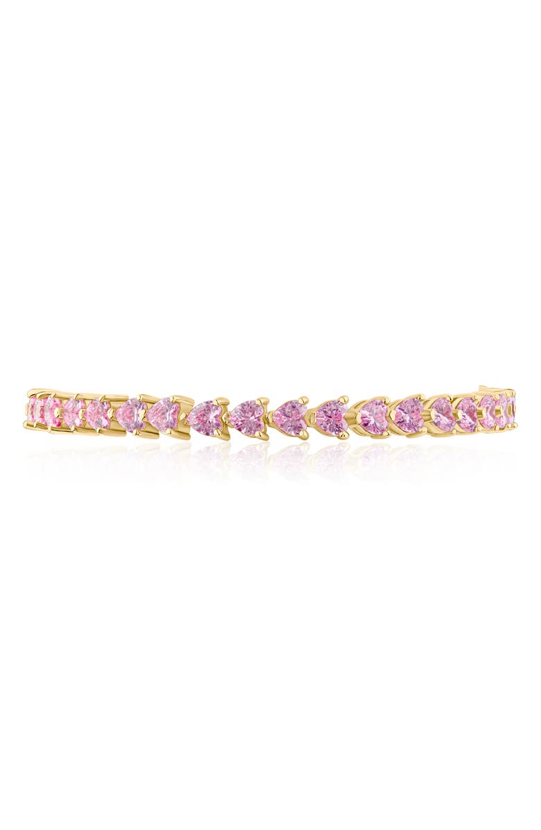 CZ by Kenneth Jay Lane Heart Cut Cubic Zirconia Tennis Bracelet, Alternate, color, Pink/Gold