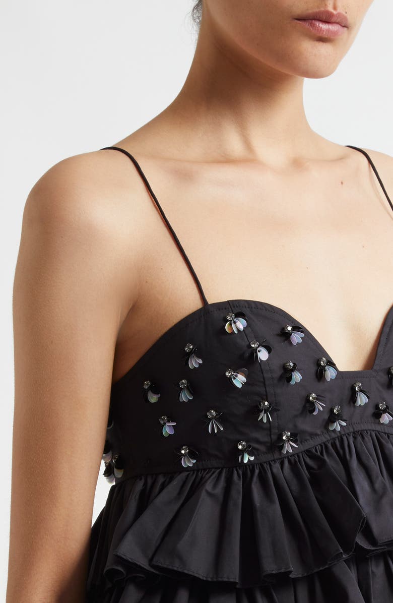 Ulla Johnson Lucia Embellished Ruffle Crop Camisole, Alternate, color, Noir