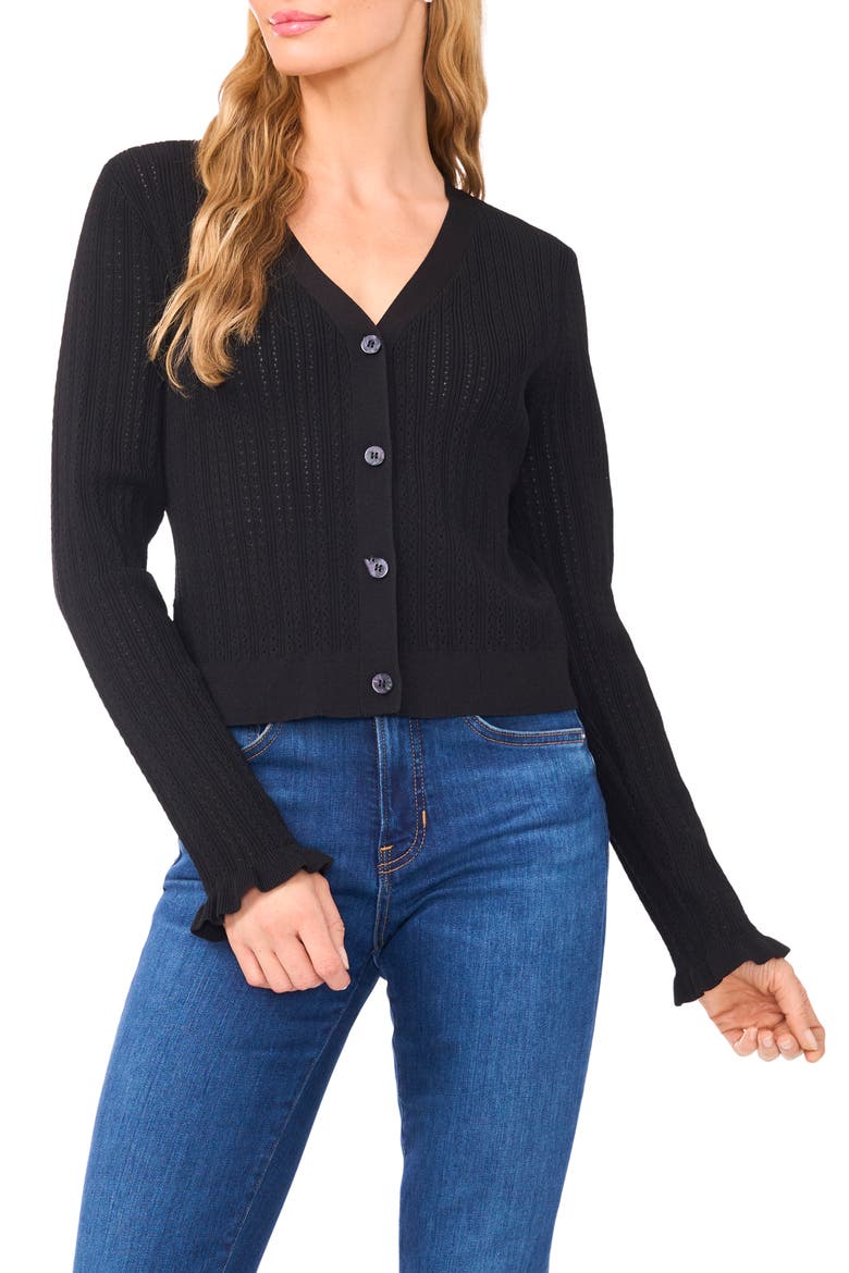Pointelle Cardigan, Main, color, RICH BLACK