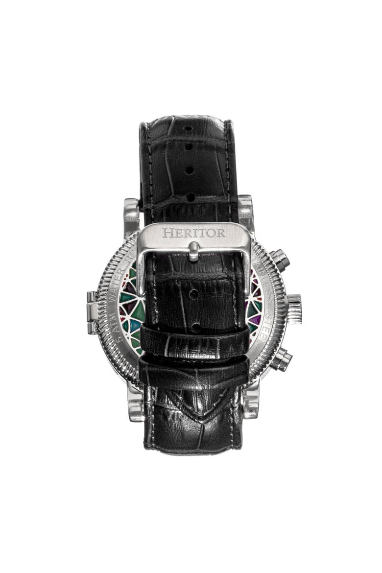 Legacy Leather-Band Watch w/Day/Date, Alternate, color, Silver/Black