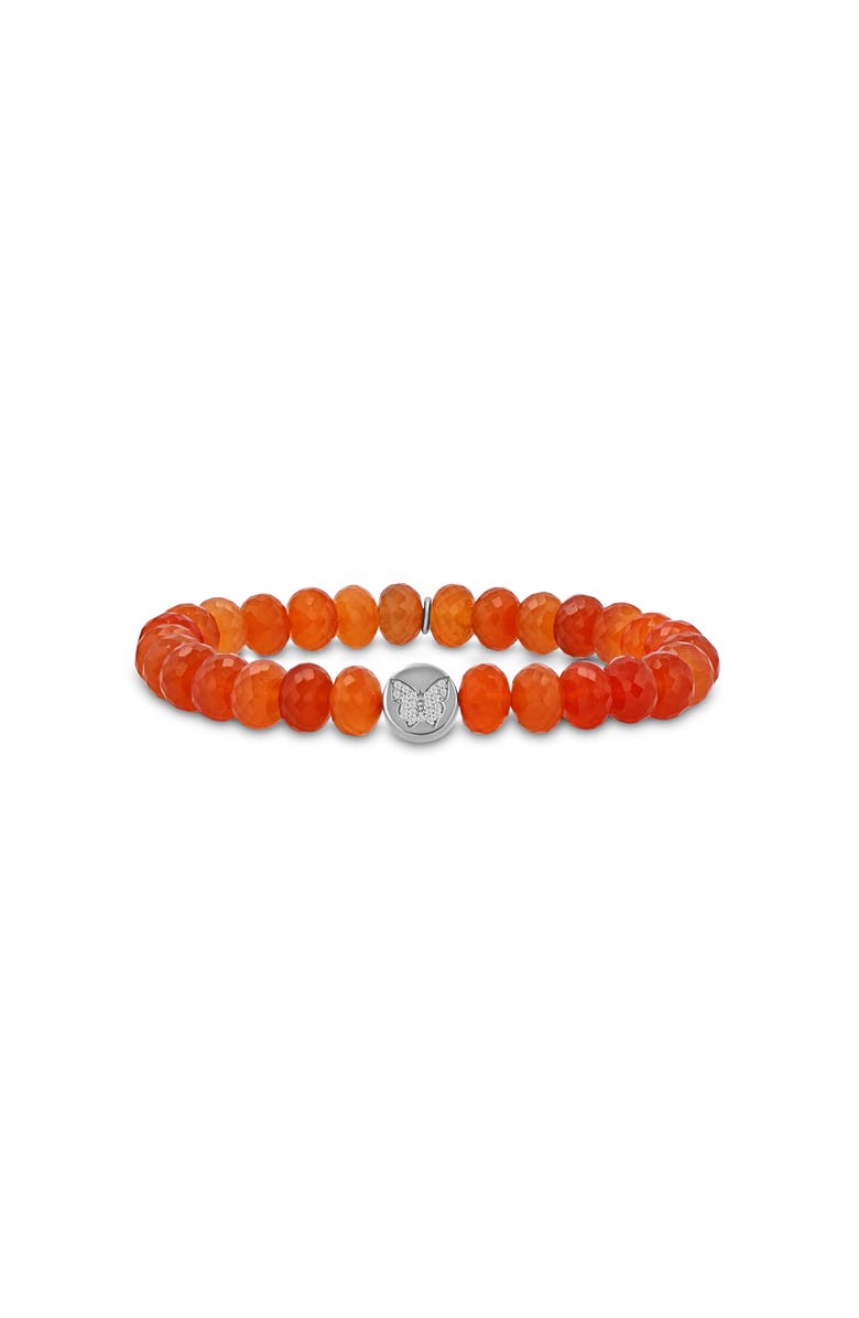Sheryl Lowe Carnelian 8mm Bead Bracelet with Diamond Butterfly Cutie Bead, Main, color, 