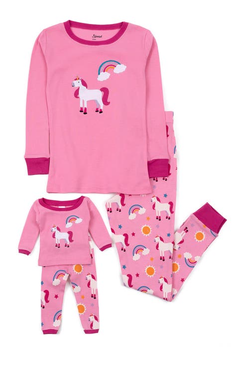 Girls 2-pc. Cotton Pajamas with Matching Doll Accessory - Unicorn & Fantasy Prints