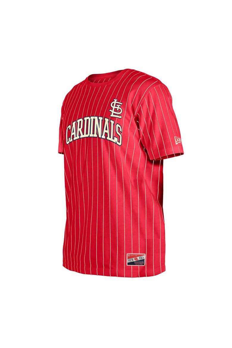 Men's New Era Red St. Louis Cardinals Throwback Pinstripe T-Shirt, Alternate, color, Red