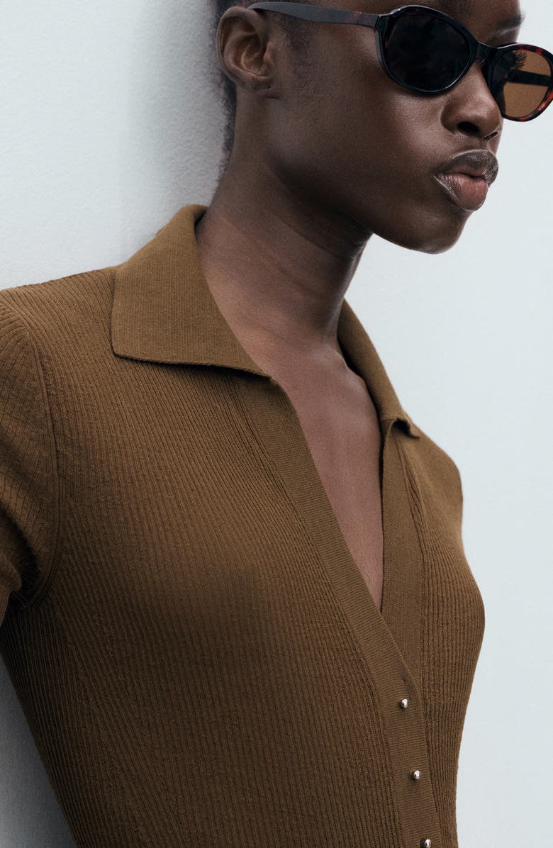 MANGO Fine Knit Sweater with Shirt Collar, Alternate, color, Chocolate