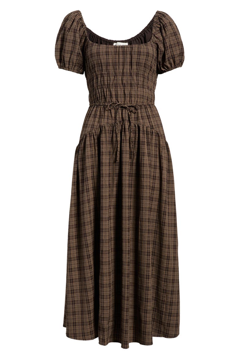 Sweetheart Neck Puff Sleeve Midi Dress, Alternate, color, MOCHA MULTI