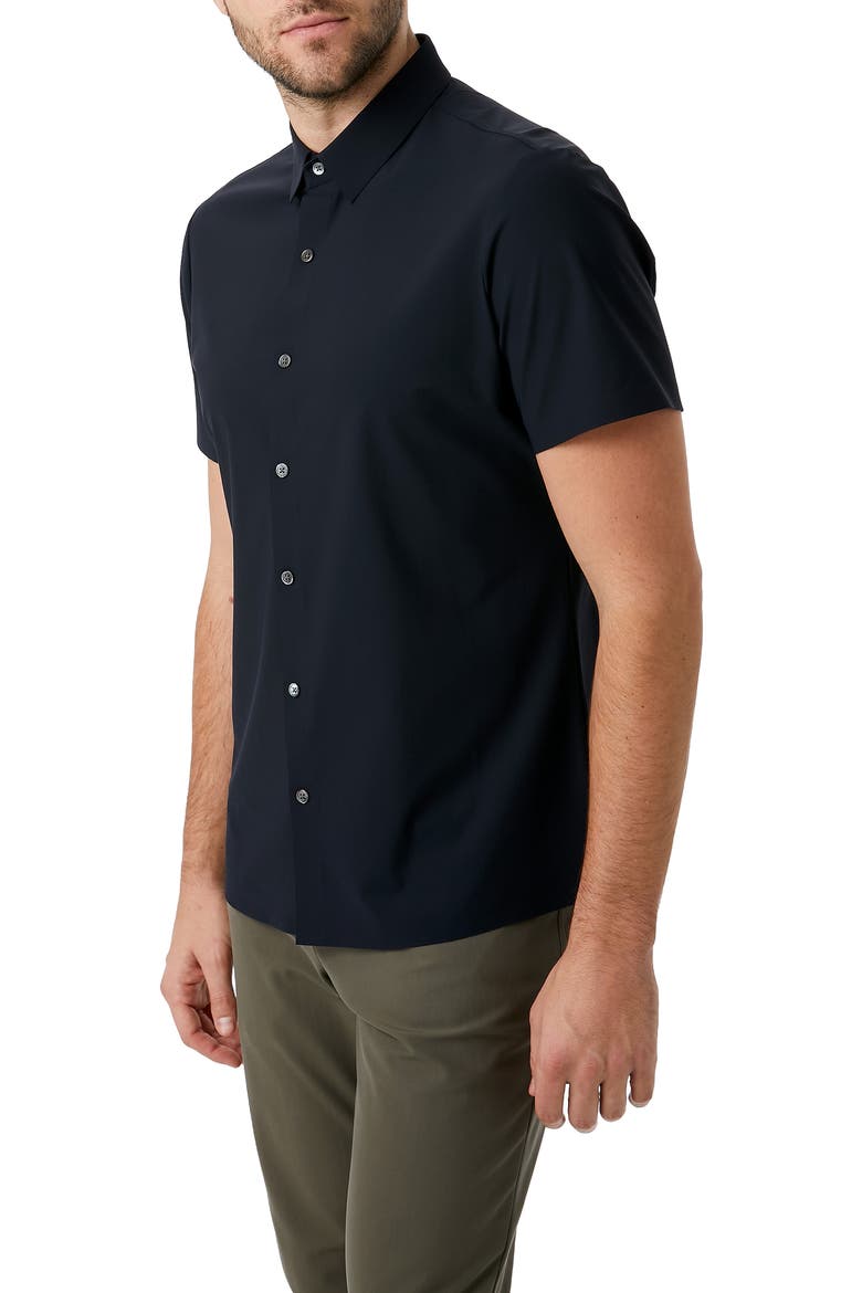 American Me Slim Fit Short Sleeve Button-Up Performance Shirt, Alternate, color, NAVY