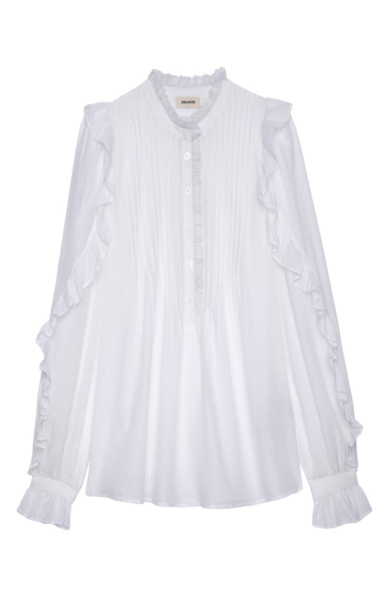 Zadig & Voltaire Timmy Tomboy Ruffle Cotton Blend Blouse, Alternate, color, Judo
