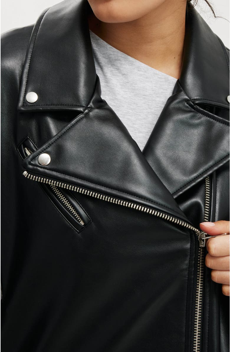 Cotton On Roman Faux Leather Biker Jacket, Alternate, color, Black
