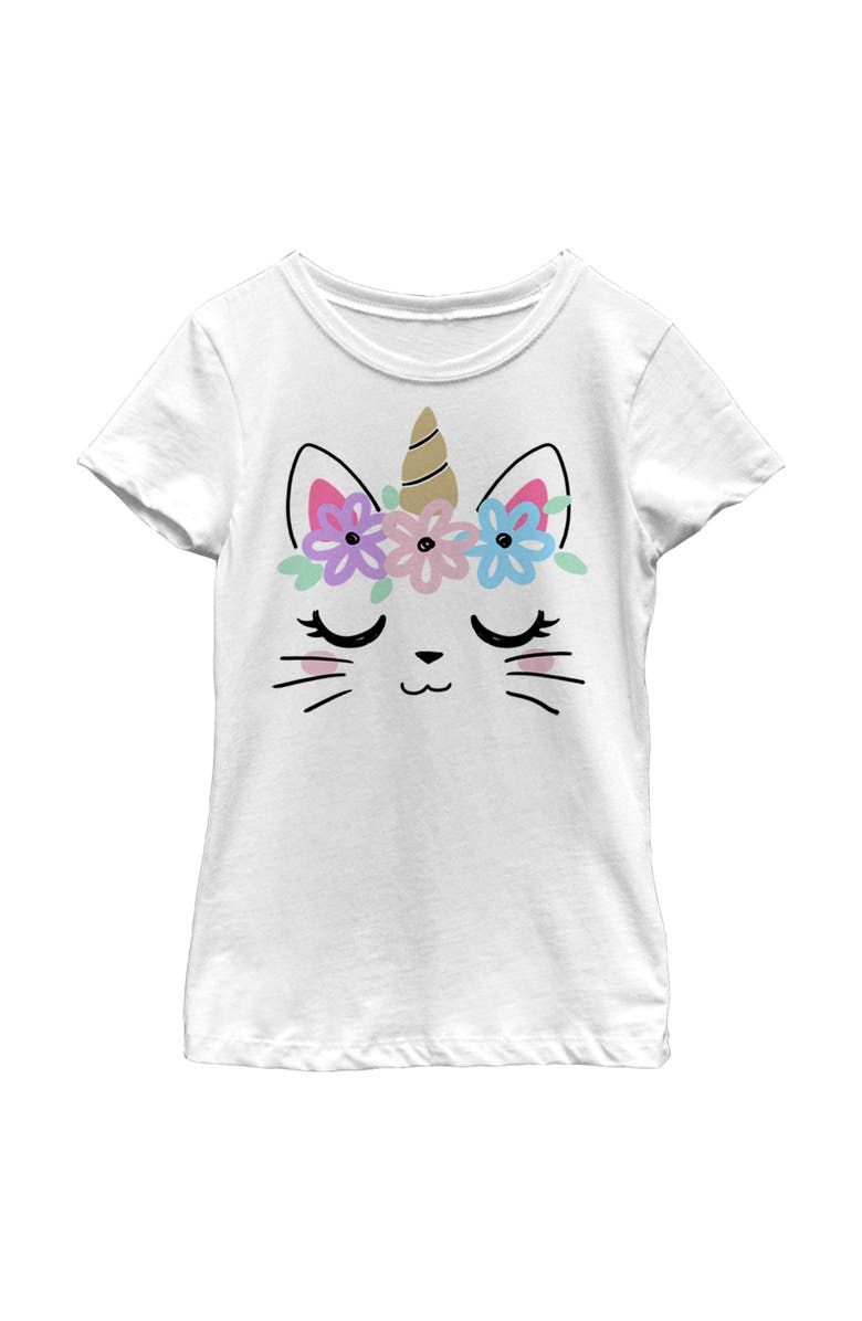 Lost Gods Girl's Lost Gods Kitty Unicorn with Flower Crown  Graphic T-Shirt, Main, color, White