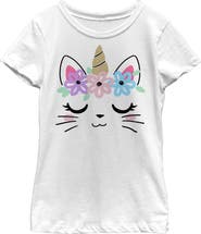 Lost Gods Girl's Lost Gods Kitty Unicorn with Flower Crown  Graphic T-Shirt