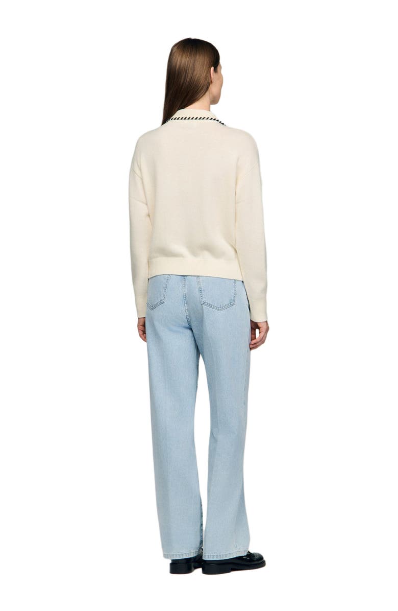 SANDRO Contrast polo-neck knit sweater, Alternate, color, Ecru / Black