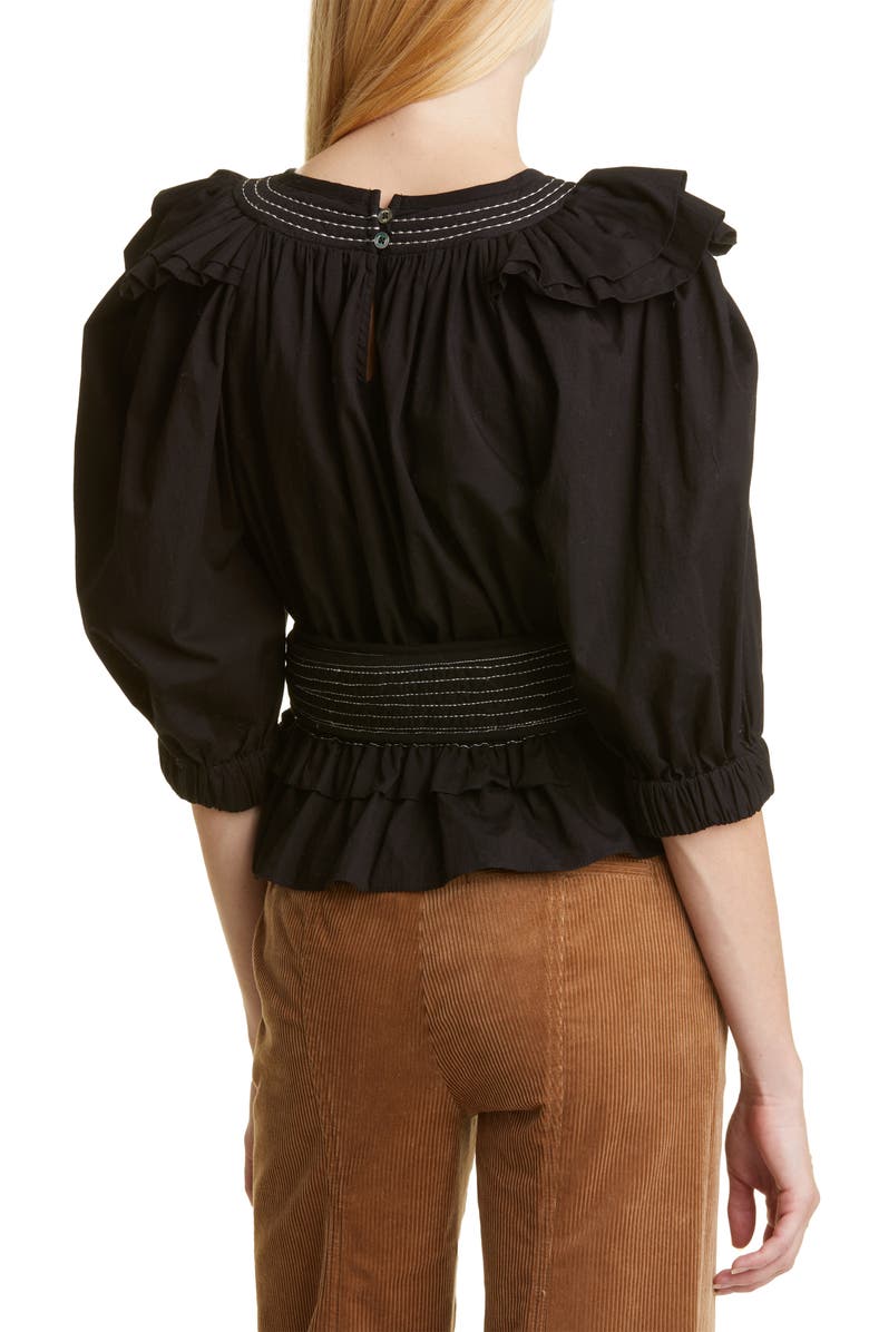 Sea Sibylle Puff Sleeve Cotton Peplum Top, Alternate, color,