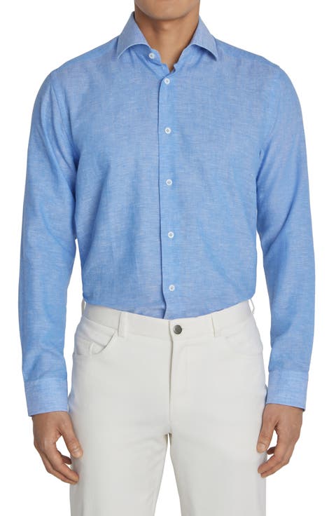 Clandeboye Contemporary Fit Solid Linen & Cotton Button-Up Shirt