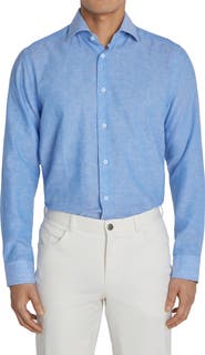 Jack Victor Clandeboye Contemporary Fit Solid Linen & Cotton Button-Up Shirt