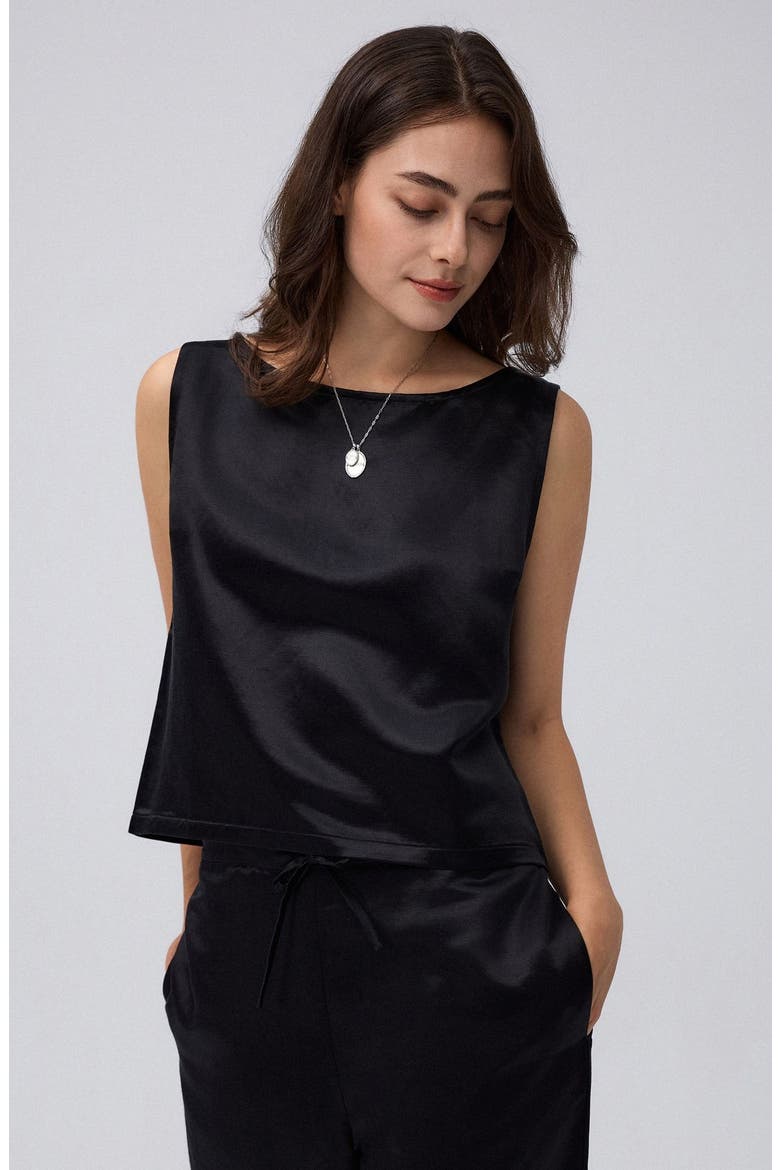 Aven Silk Tank, Main, color, Black