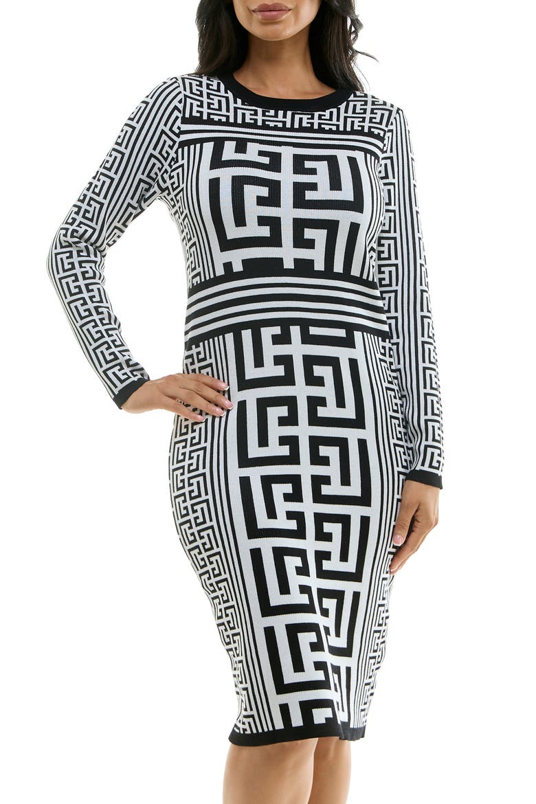 Leopard Print Long Sleeve Sweater Dress, Alternate, color, BLACK/WHITE