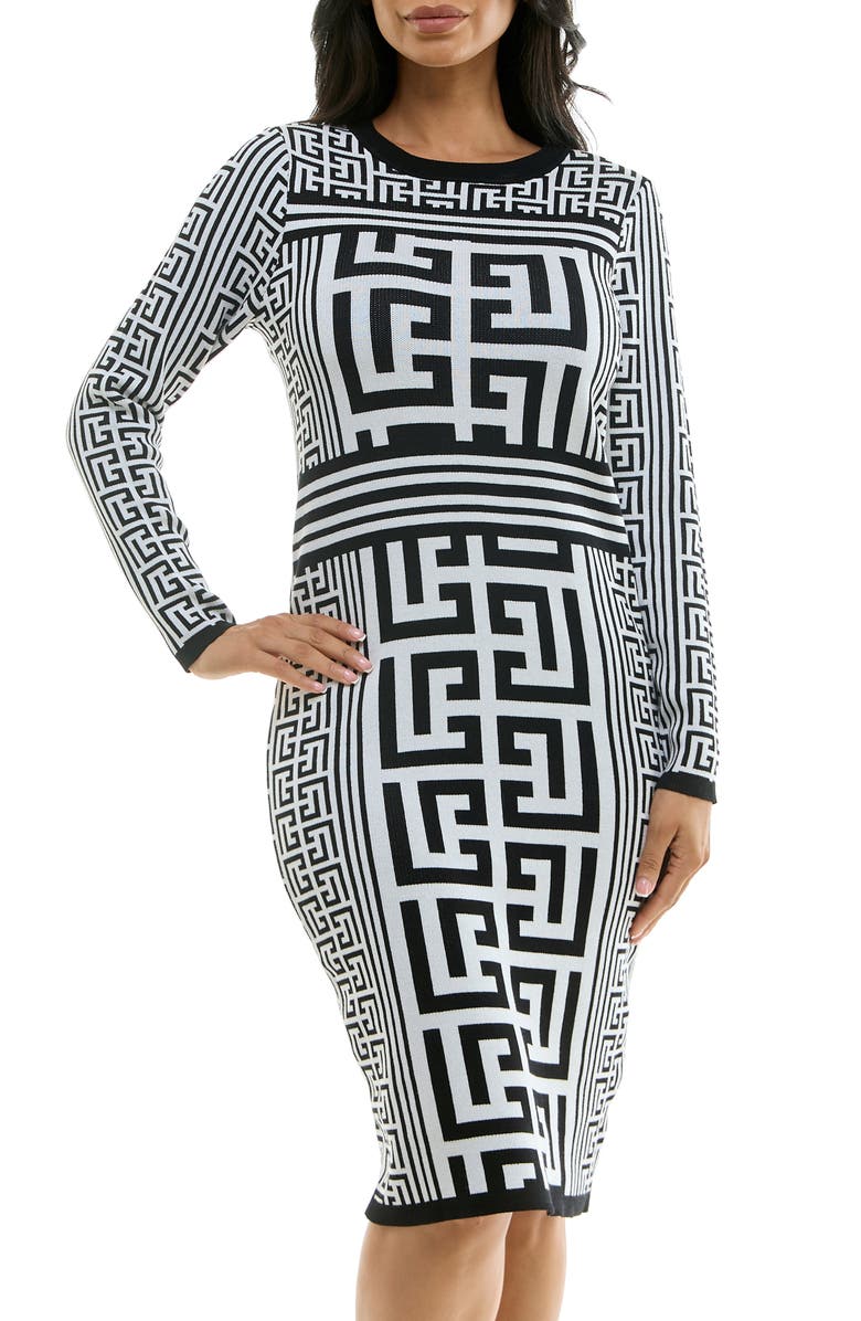 Nina Leonard Leopard Print Long Sleeve Sweater Dress, Alternate, color, Black/White