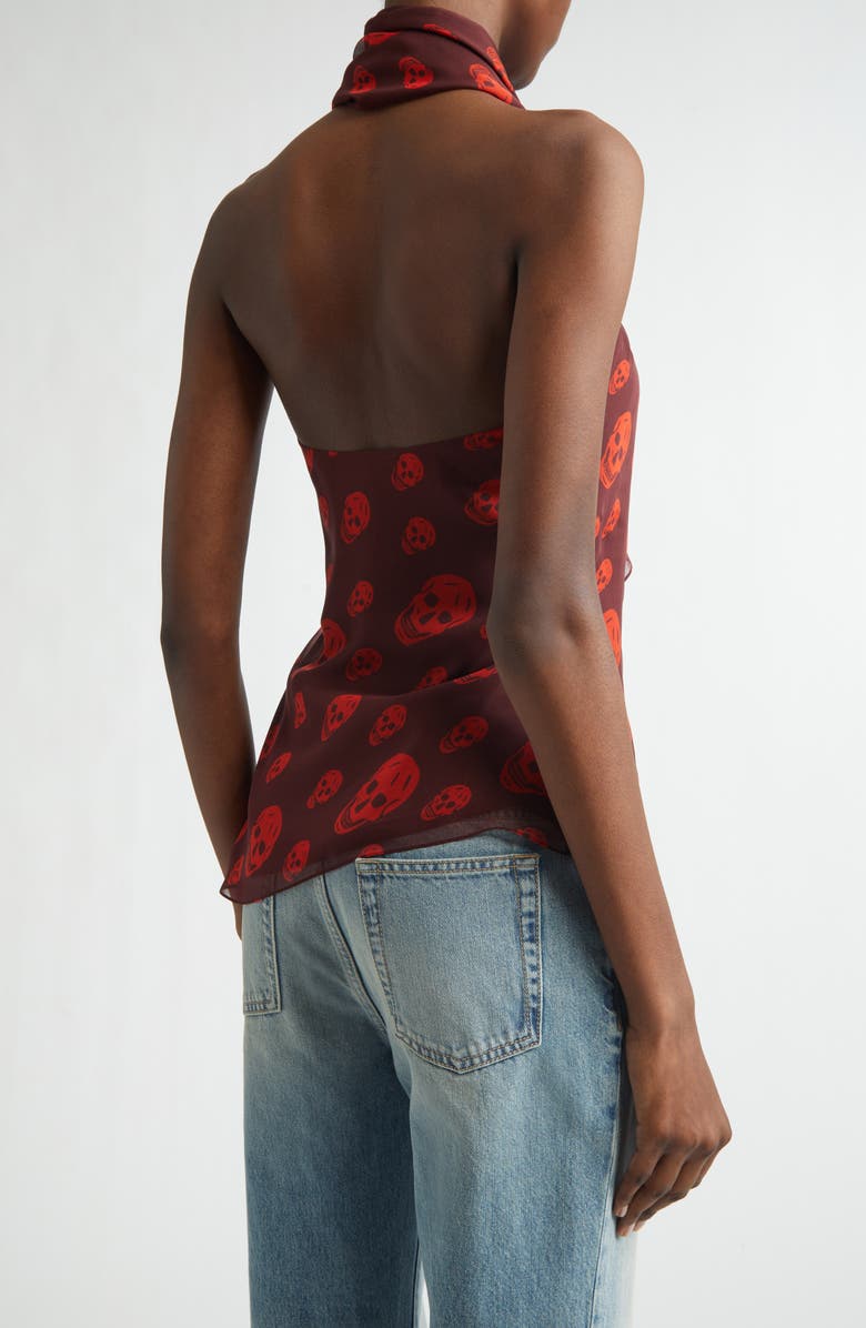 McQueen Skull Print Silk Chiffon Scarf Top, Alternate, color, Dark Purple