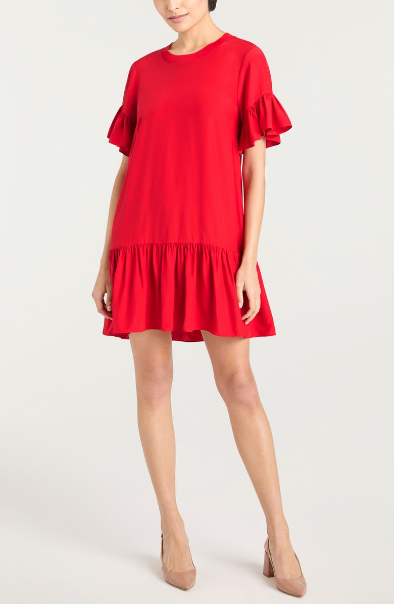 Cinq à Sept Leilah Drop Waist Silk Swing Dress, Main, color, Red Sapphire