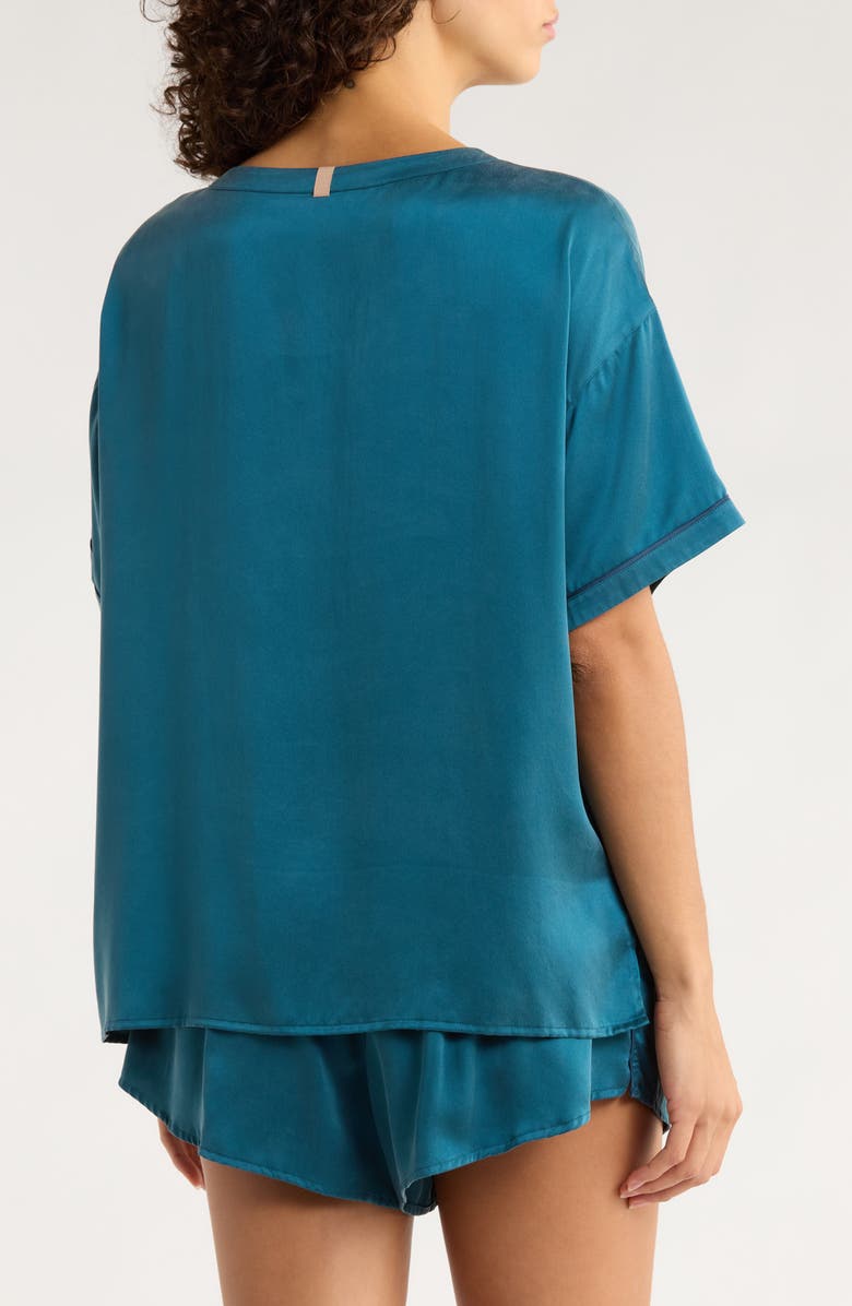 Lunya Washable Silk Short Pajamas, Alternate, color, Piquant Teal/ Lazing Navy