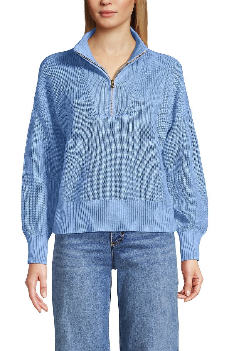Lands' End Drifter Shaker Wedge Quarter Zip Sweater, Main, color, Light True Blue Heather