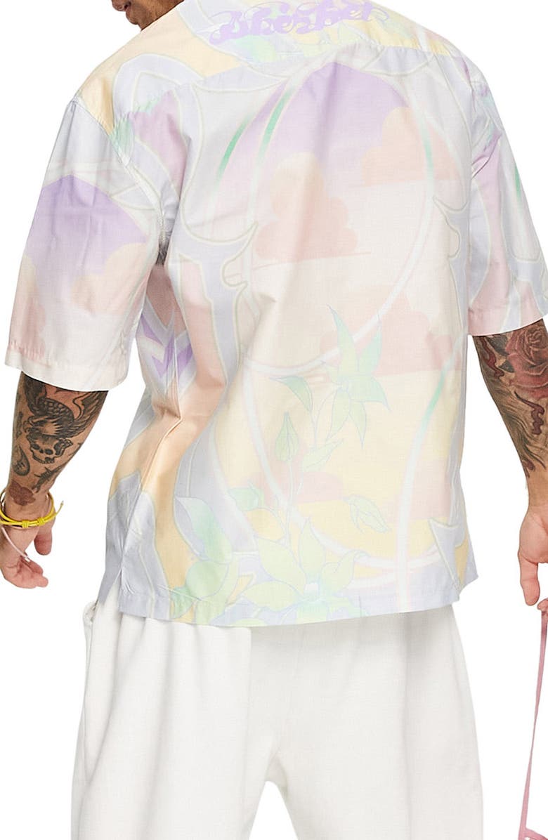 Topman Men's Sherbert Print Short Sleeve Cotton Button-Up Shirt, Alternate, color, 