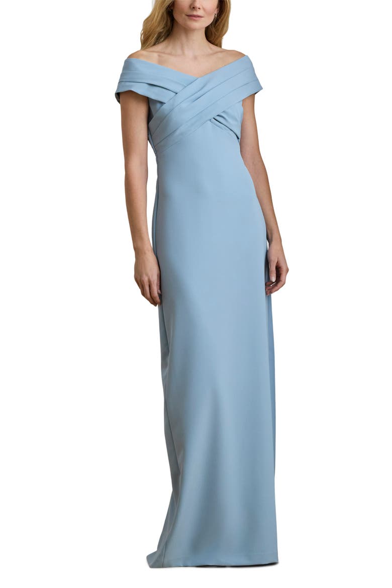 Irene Off the Shoulder Polished Crepe Gown, Main, color, BLUE NOTE