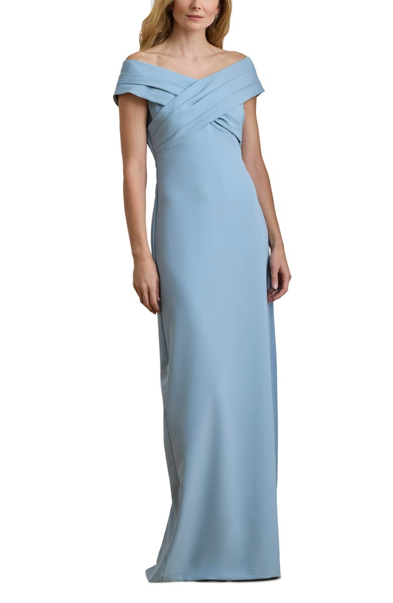 Lauren Ralph Lauren Irene Off the Shoulder Polished Crepe Gown, Main, color, Blue Note