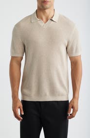 Reigning Champ Victor Johnny Collar Cotton & Linen Mesh Stitch Polo Sweater