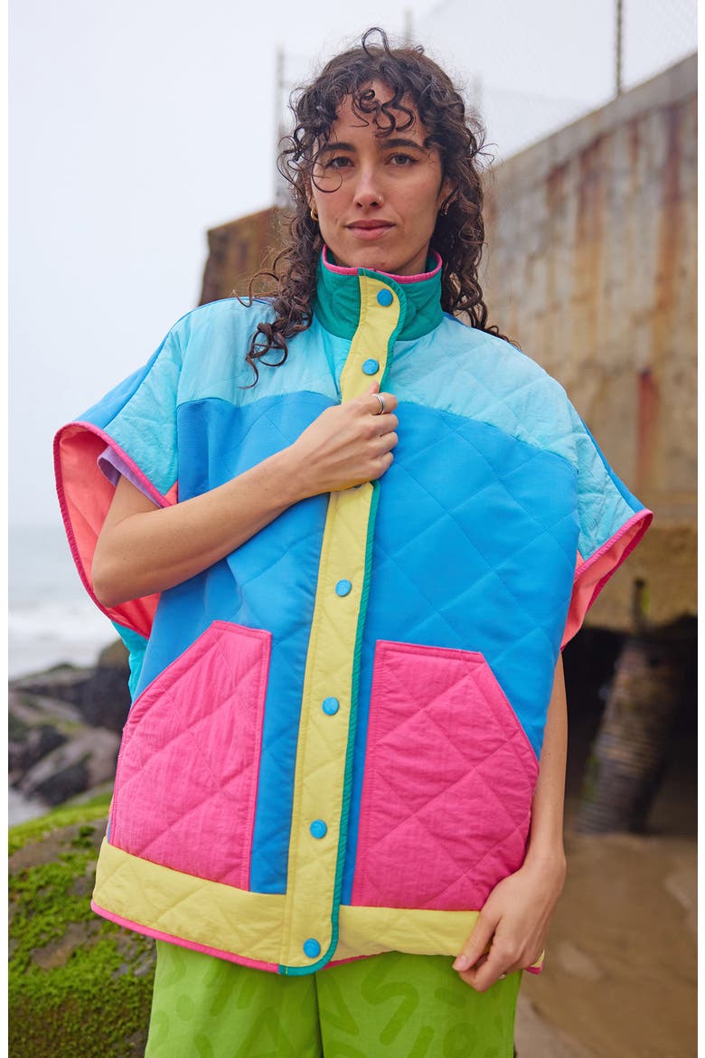 Quilted Poncho Vest, Alternate, color, Lagoon