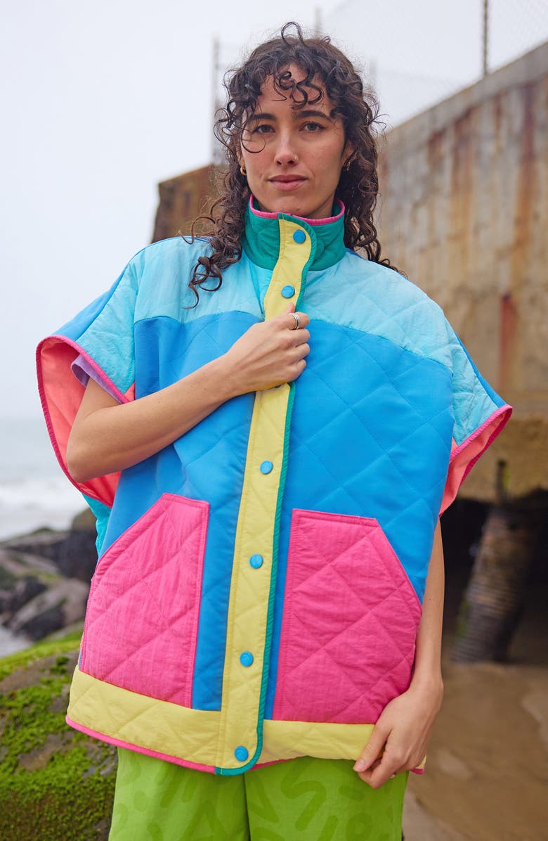 MOKUYOBI Quilted Poncho Vest, Alternate, color, Lagoon