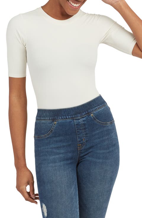 Suit Yourself Ribbed Crew Neck Short Sleeve Smoother Bodysuit (Regular & Plus Size)
